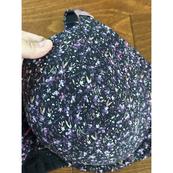 Cacique Lane Black & Purple Floral Lightly Lined Full Coverage Bra Plus NWT 40DD - Picture 2 of 8